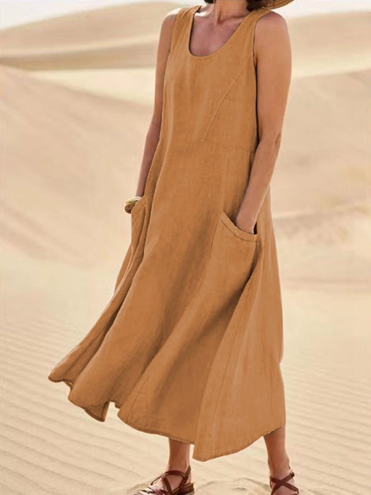 Vestido Feminino Regata Longo Linho