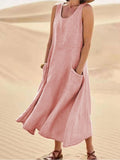 Vestido Feminino Regata Longo Linho