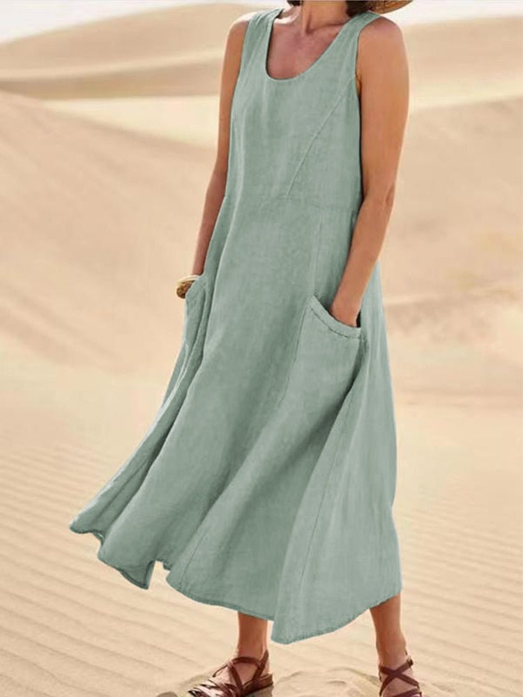 Vestido Feminino Regata Longo Linho