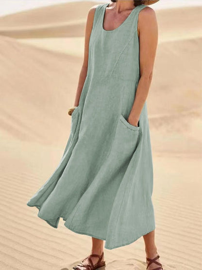 Vestido Feminino Regata Longo Linho