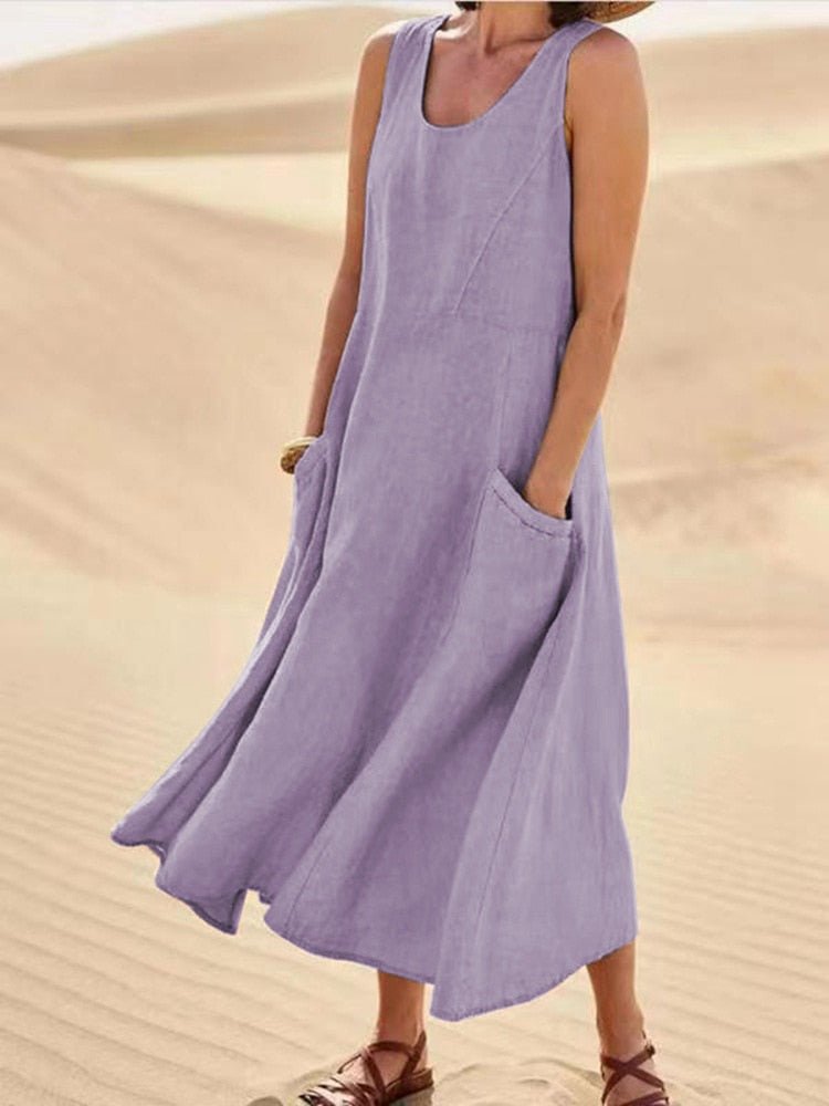 Vestido Feminino Regata Longo Linho