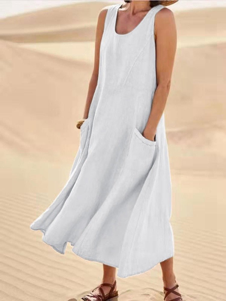 Vestido Feminino Regata Longo Linho