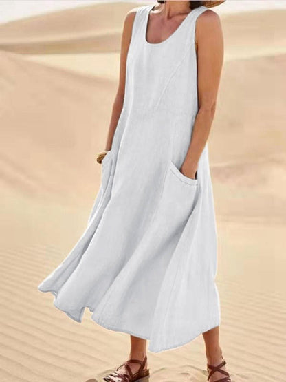 Vestido Feminino Regata Longo Linho