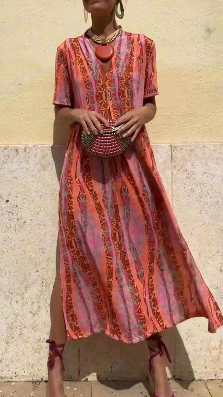Vestido Feminino com Decote em V e Estampado - 2