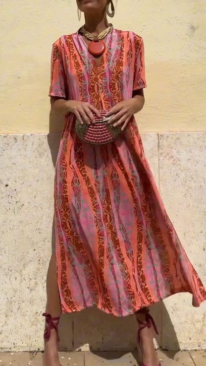 Vestido Feminino com Decote em V e Estampado - 2