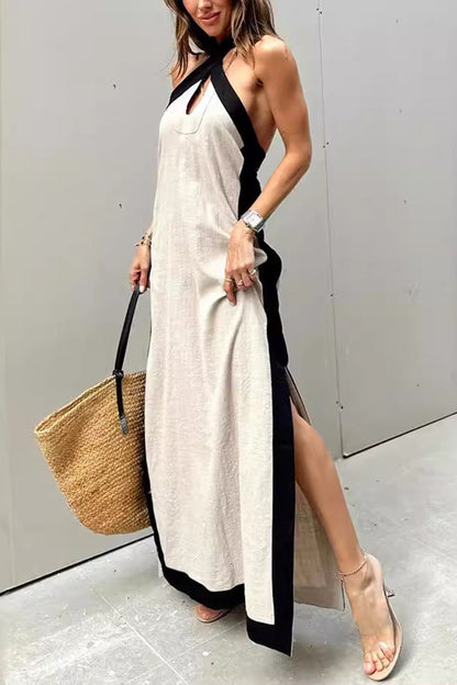 Vestido Feminino com Decote em V e Fenda - 6