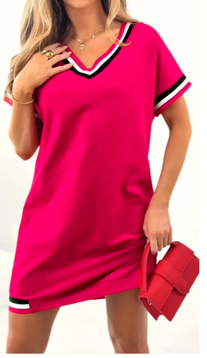 Vestido Feminino com Decote em V Manga Curta - 6