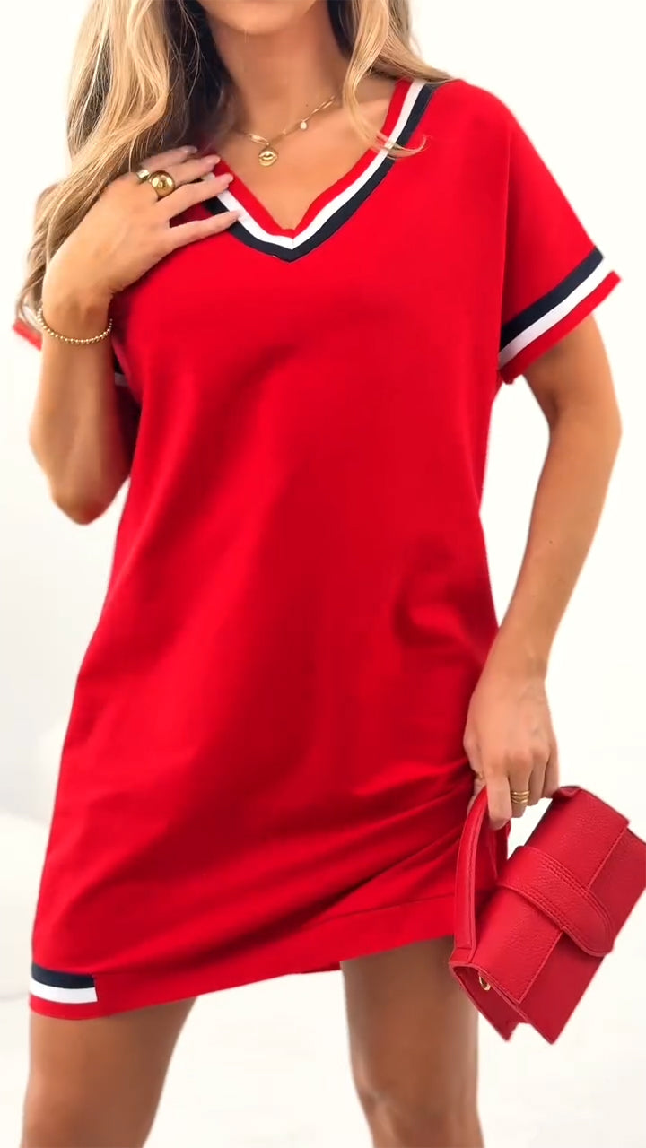 Vestido Feminino com Decote em V Manga Curta