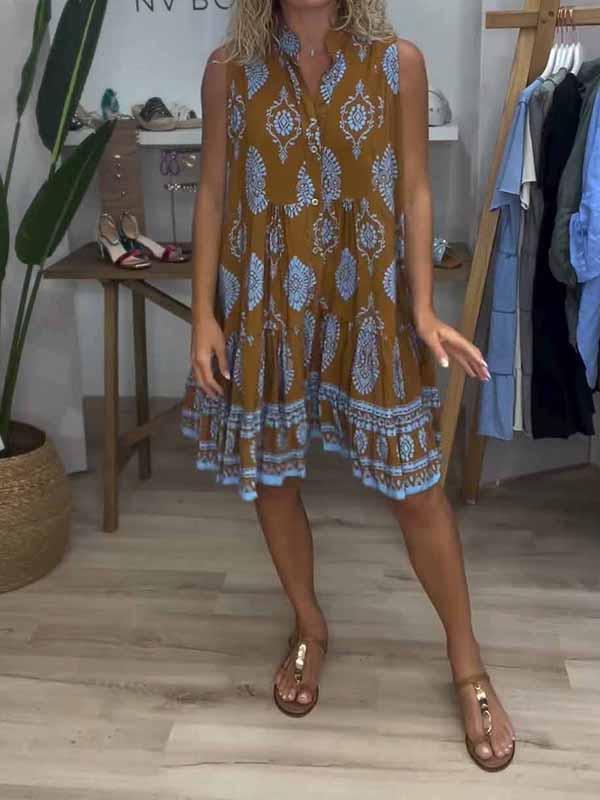 Vestido Feminino Estampado Mid com Decote em V