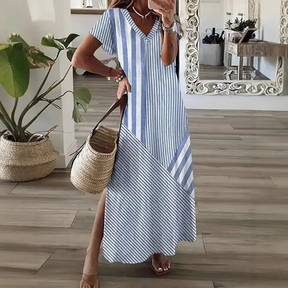 Vestido Feminino Longo Listrado