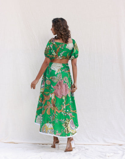 Vestido Longo de Verão com Estampa Floral e Manga Bufante Aurora