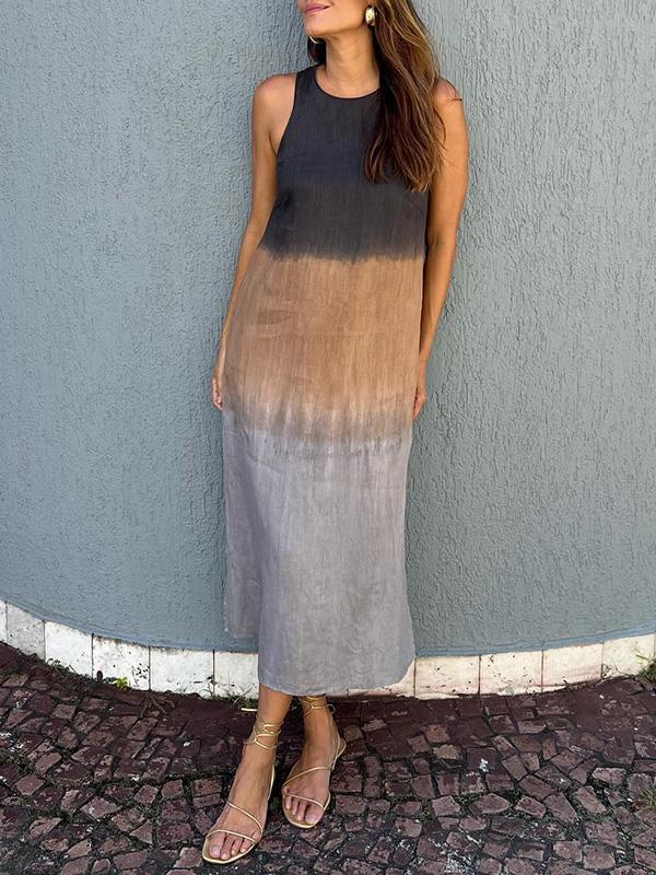 Vestido Longo Feminino com Fenda e Estampa Tie-Dye Degradê