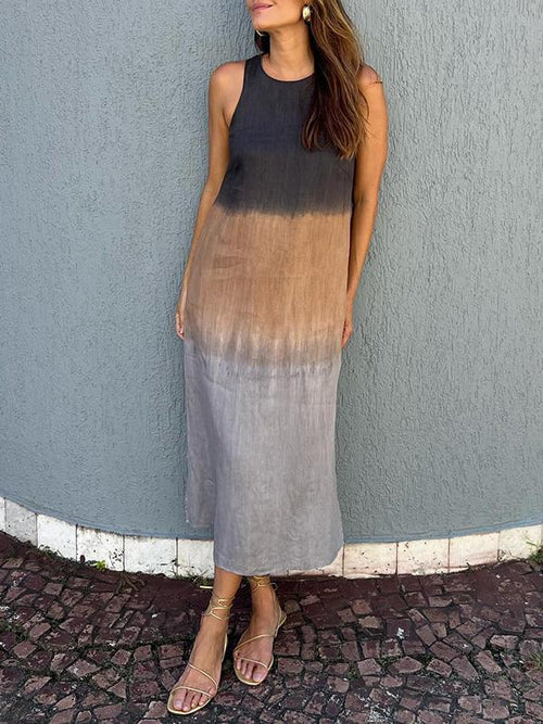 Vestido Longo Feminino com Fenda e Estampa Tie-Dye Degradê