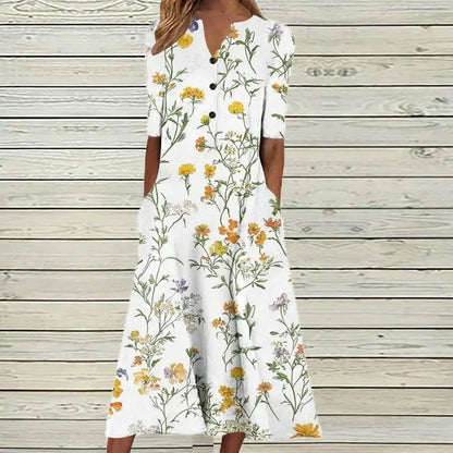 Vestido Longo Feminino de Botão Laine
