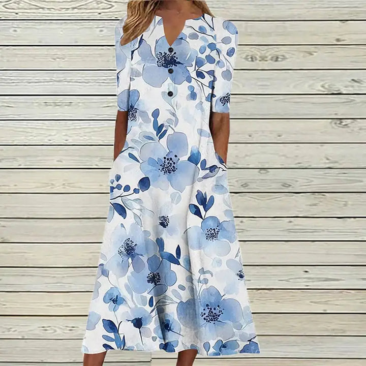 Vestido Longo Feminino de Botão Laine