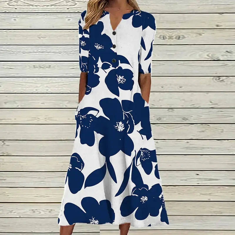 Vestido Longo Feminino de Botão Laine