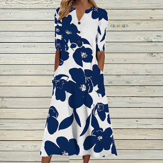 Vestido Longo Feminino de Botão Laine