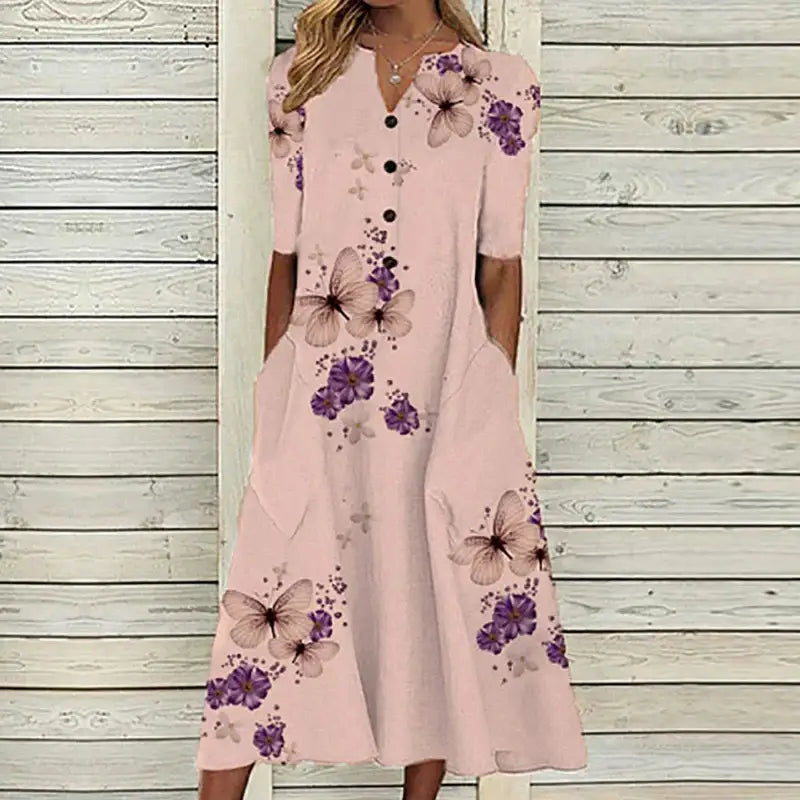 Vestido Longo Feminino de Botão Laine