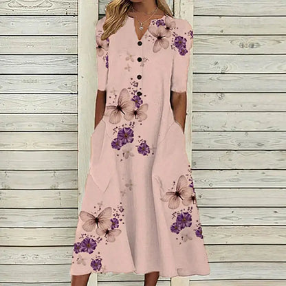 Vestido Longo Feminino de Botão Laine