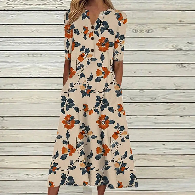 Vestido Longo Feminino de Botão Laine