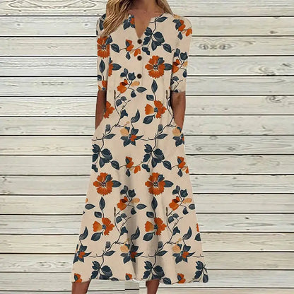 Vestido Longo Feminino de Botão Laine
