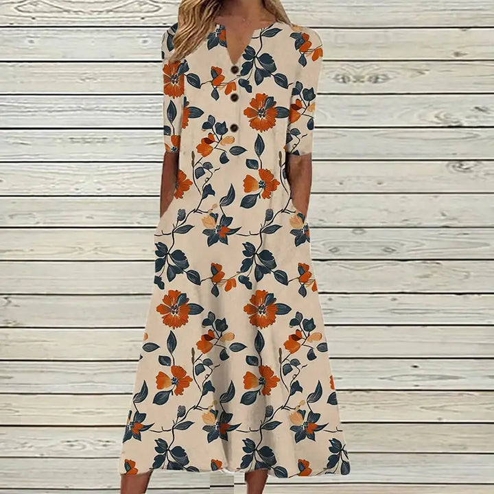 Vestido Longo Feminino de Botão Laine