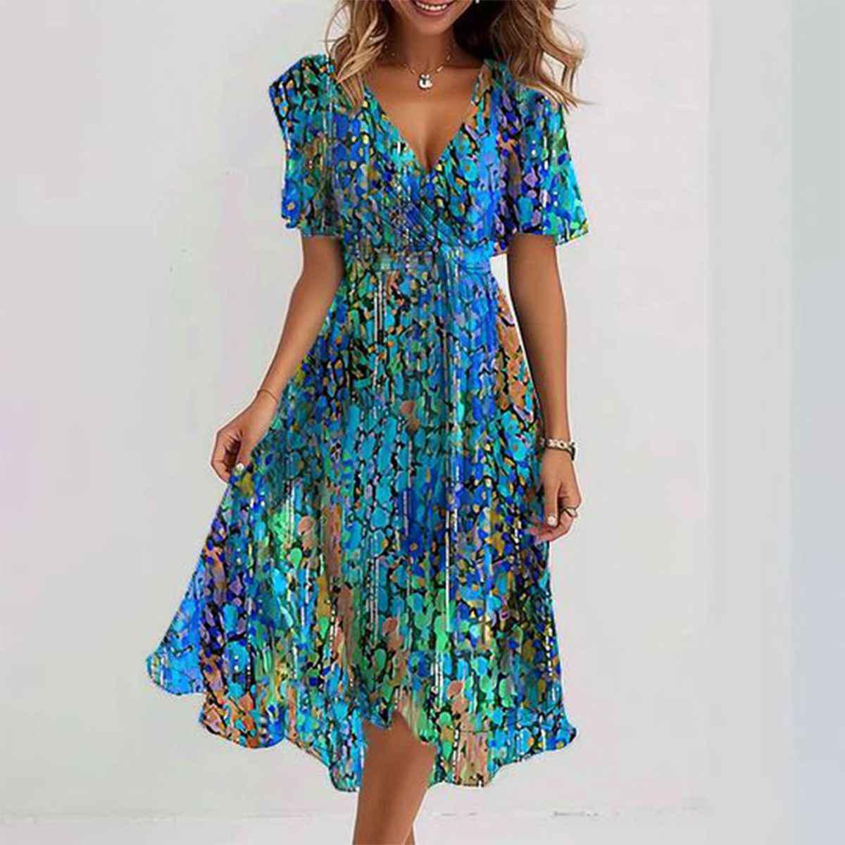Vestido Midi Azul Arejado Safira