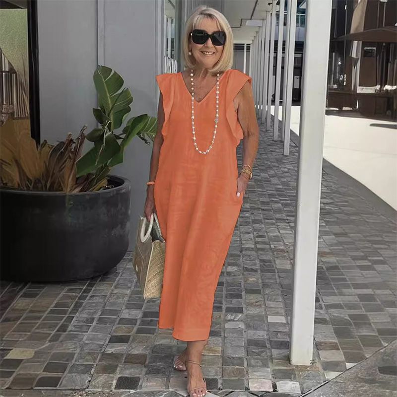Vestido Midi Elegante de Verão Decote V em Linho Isadora