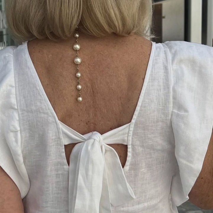 Vestido Midi Elegante de Verão Decote V em Linho Isadora