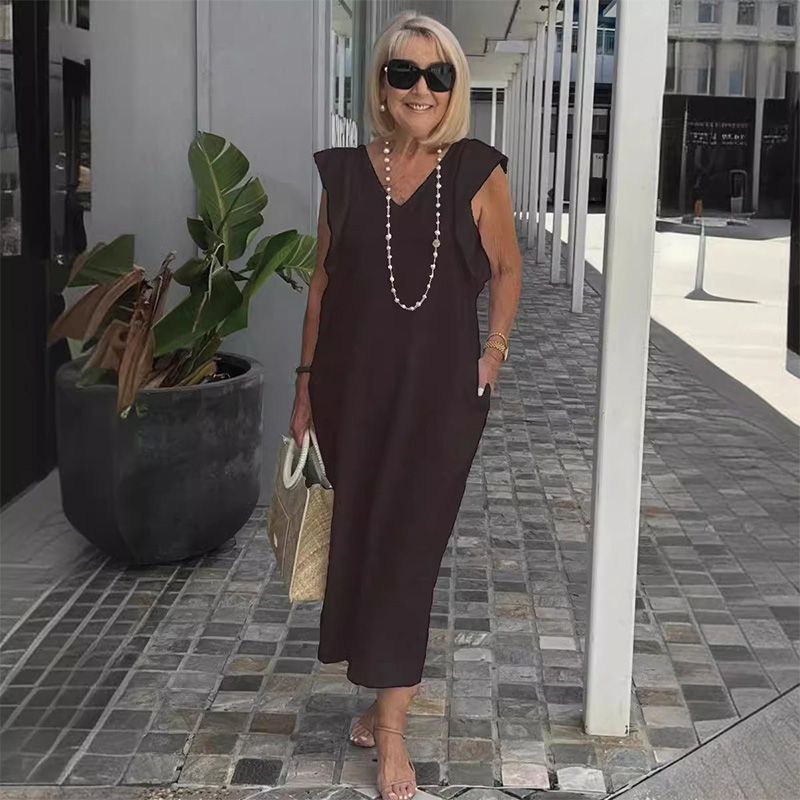 Vestido Midi Elegante de Verão Decote V em Linho Isadora