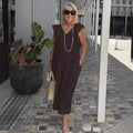 Vestido Midi Elegante de Verão Decote V em Linho Isadora