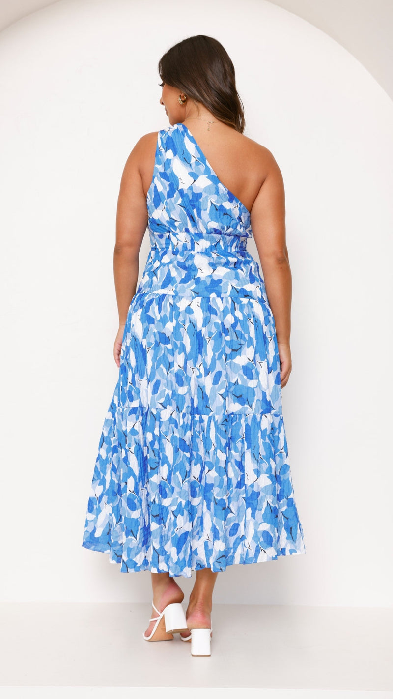 Vestido Midi Estampado de Um Ombro Só com Saia Plissada Jayme