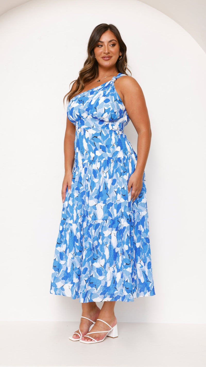 Vestido Midi Estampado de Um Ombro Só com Saia Plissada Jayme