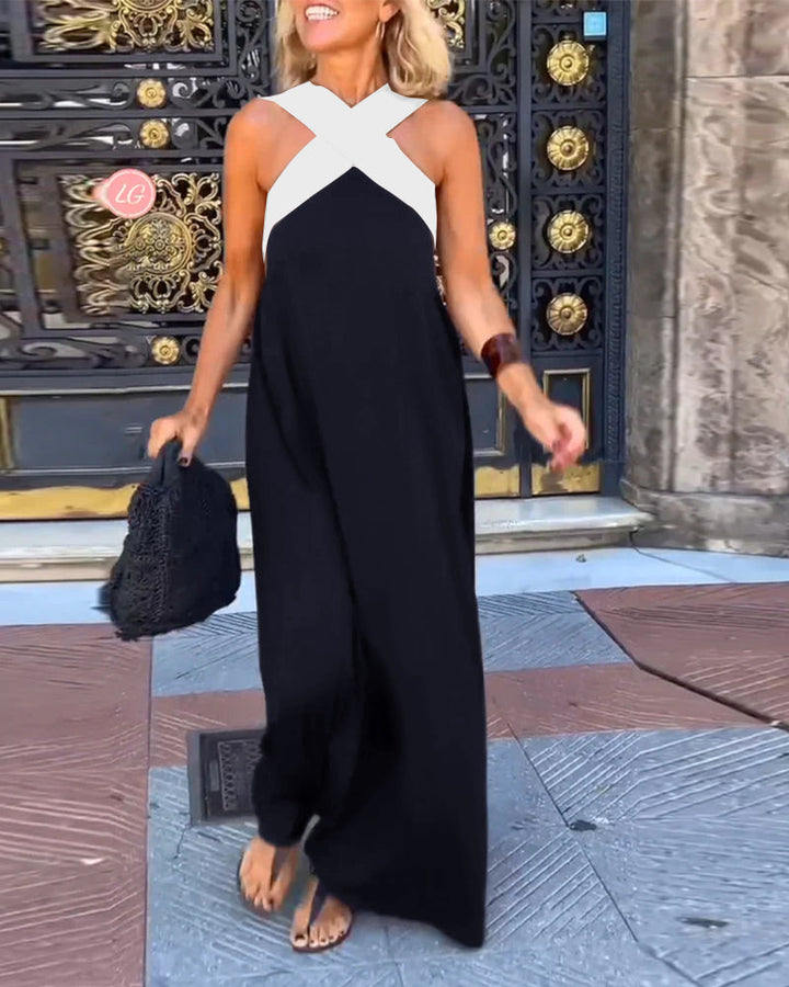 Vestido Sem Mangas com Decote Halter Cruzado