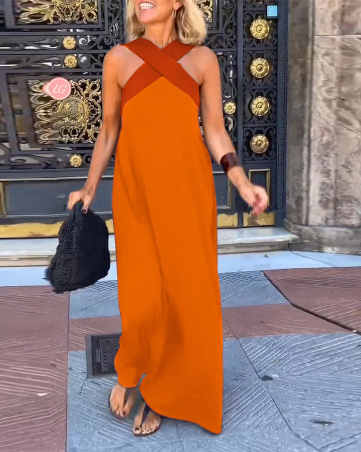 Vestido Sem Mangas com Decote Halter Cruzado