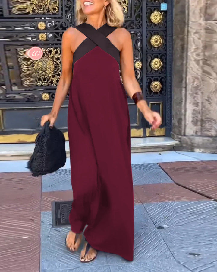 Vestido Sem Mangas com Decote Halter Cruzado